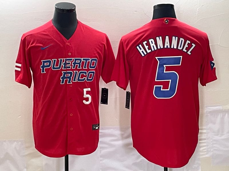 Men 2023 World Cub Puerto Rico #5 Hernandez Red Nike MLB Jersey->more jerseys->MLB Jersey